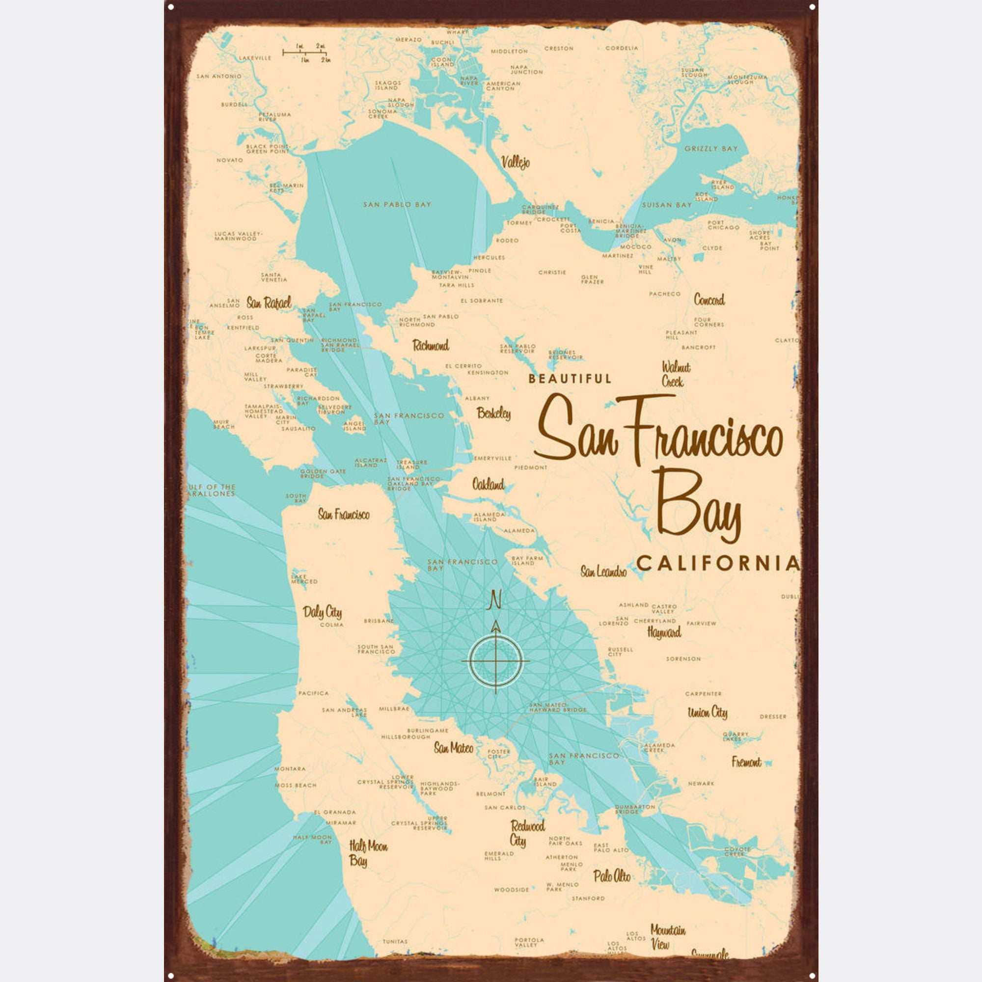 San Francisco Bay California, Rustic Metal Sign Map Art