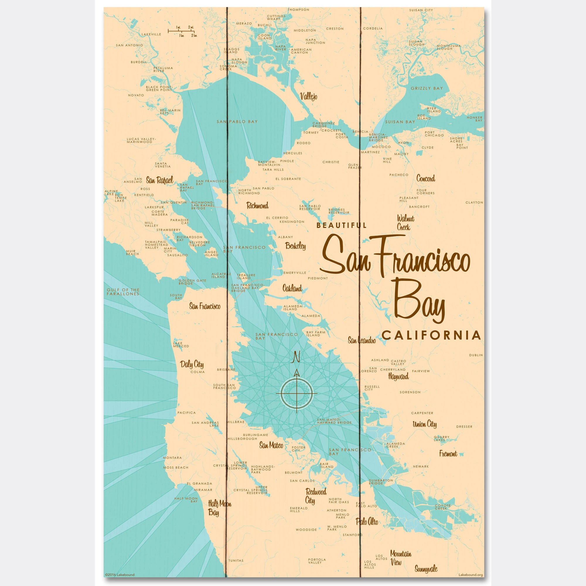 San Francisco Bay California, Wood Sign Map Art