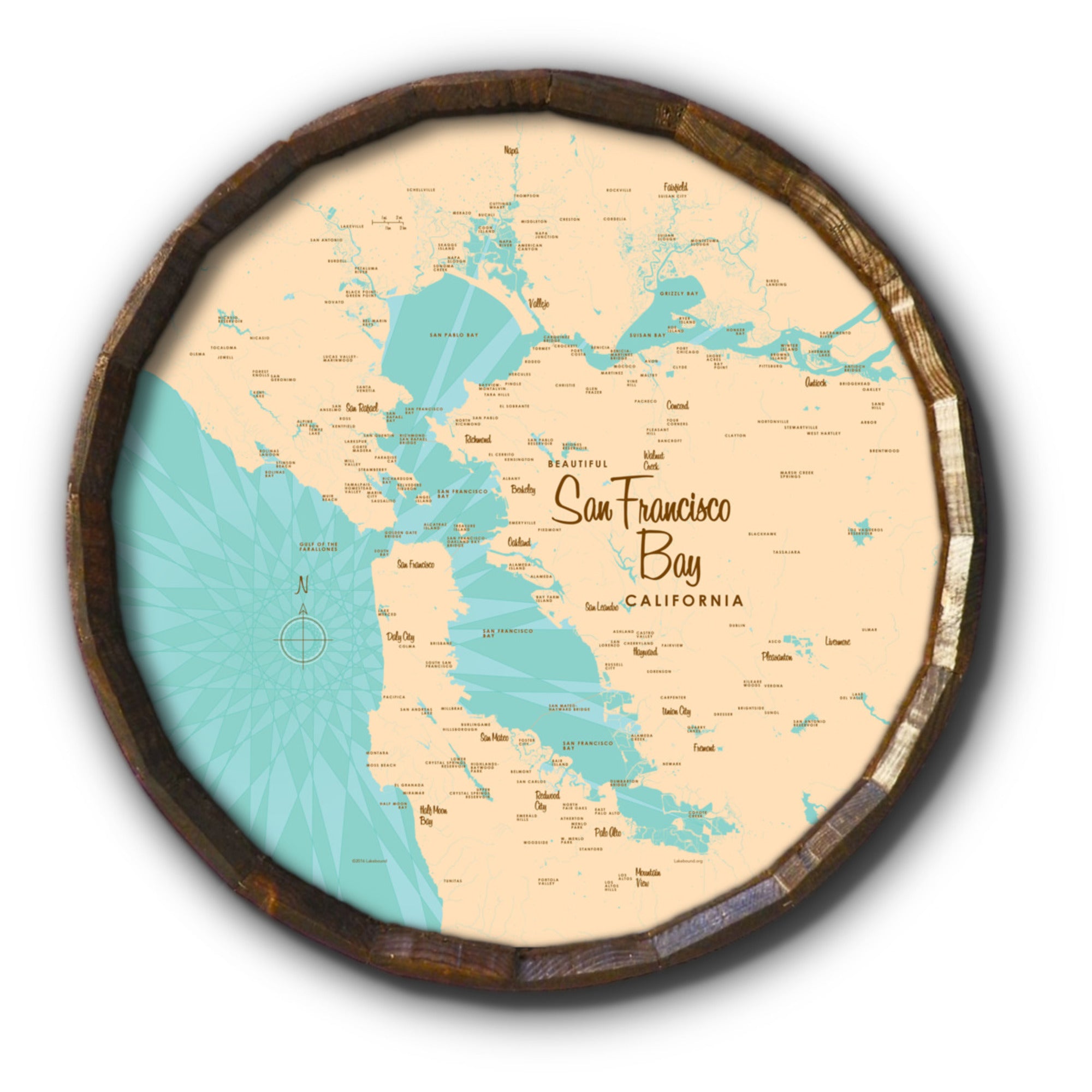 San Francisco Bay California, Barrel End Map Art