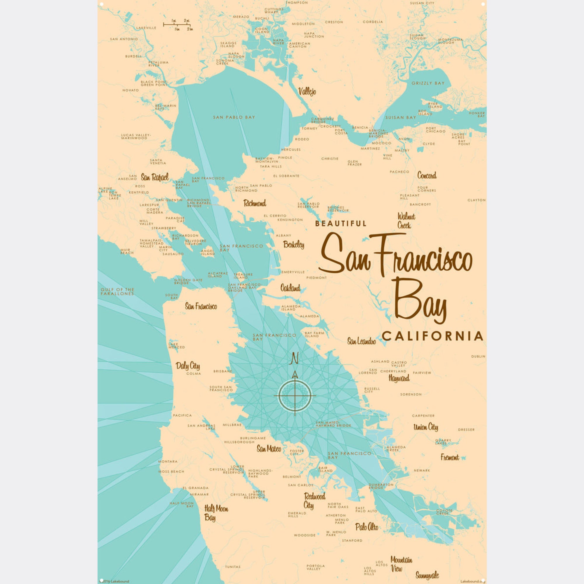 San Francisco Bay California, Metal Sign Map Art