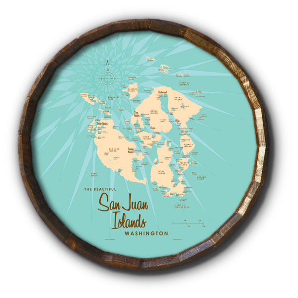 San Juan Islands Washington, Barrel End Map Art