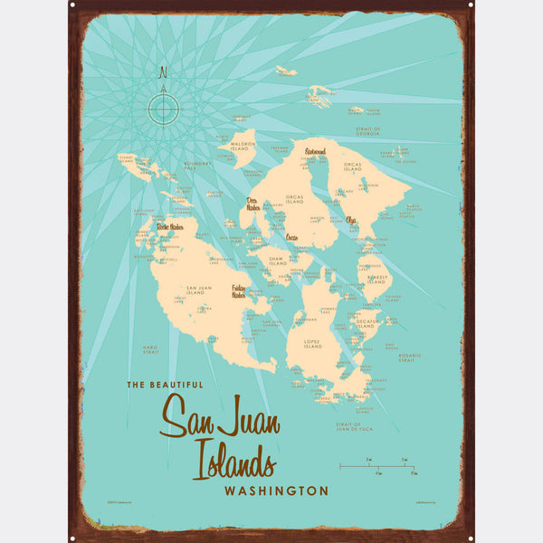 San Juan Islands Washington, Rustic Metal Sign Map Art