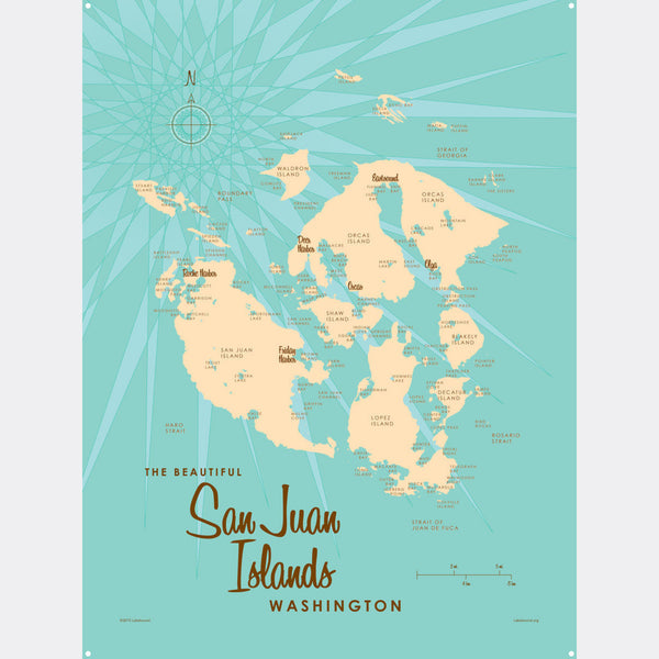 San Juan Islands Washington, Metal Sign Map Art