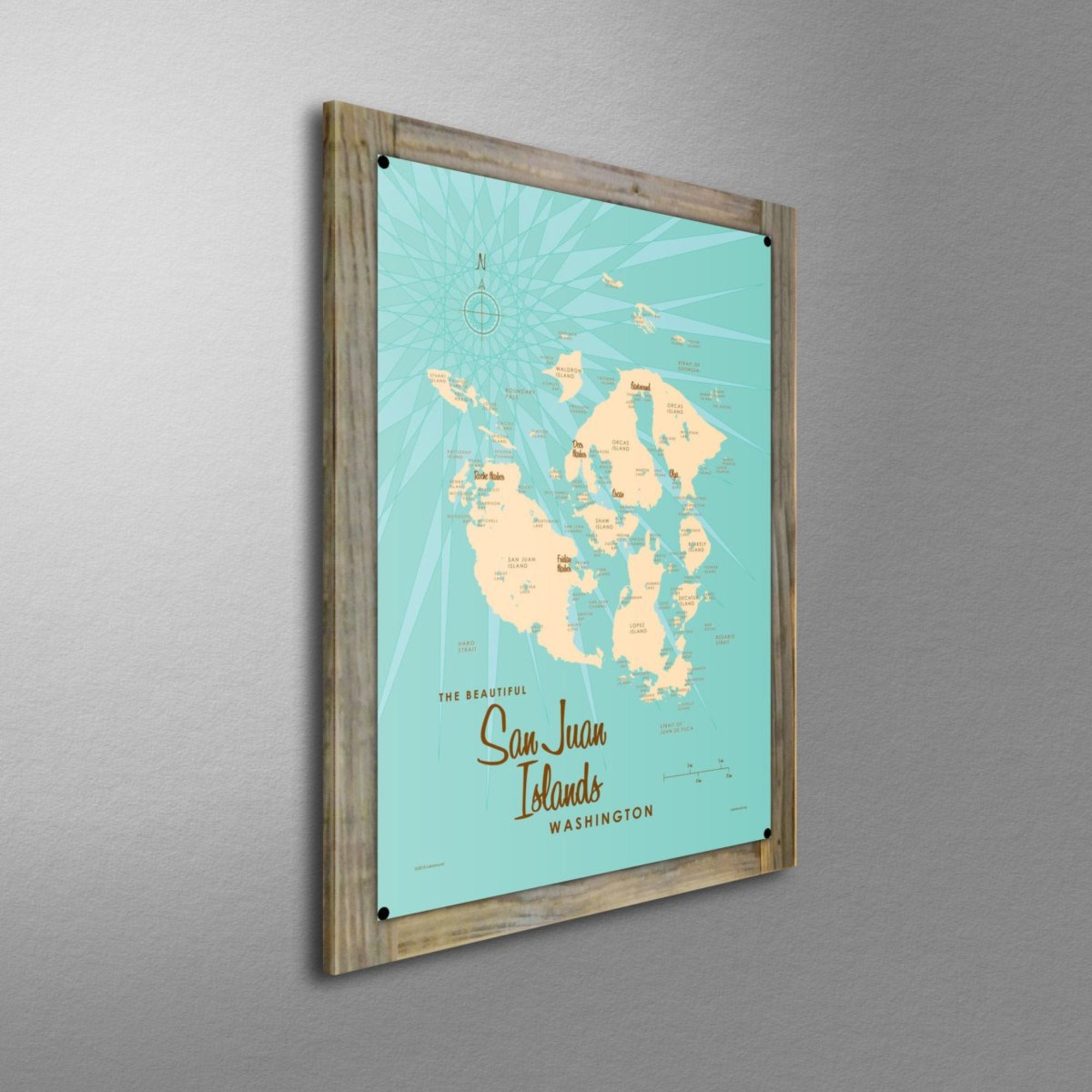San Juan Islands Washington, Wood-Mounted Metal Sign Map Art