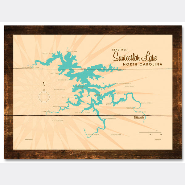 Santeetlah Lake North Carolina, Rustic Wood Sign Map Art