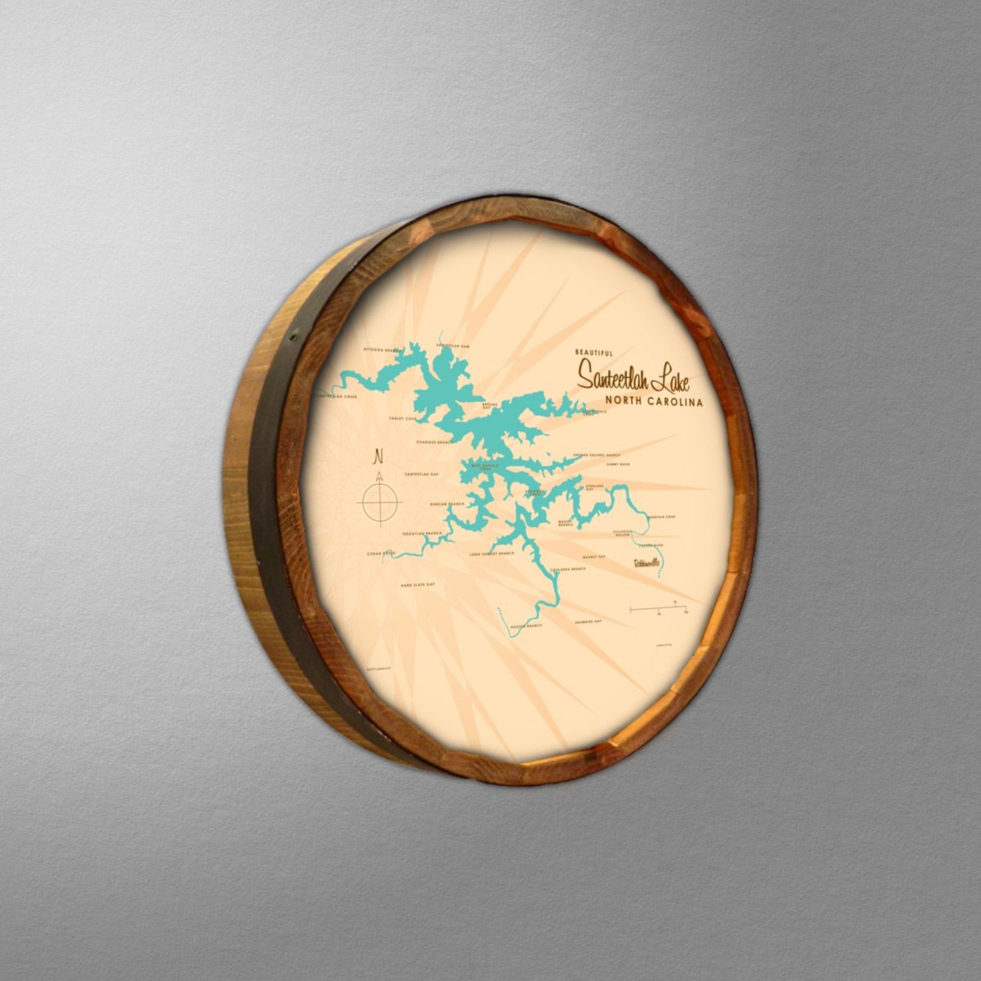 Santeetlah Lake North Carolina, Barrel End Map Art