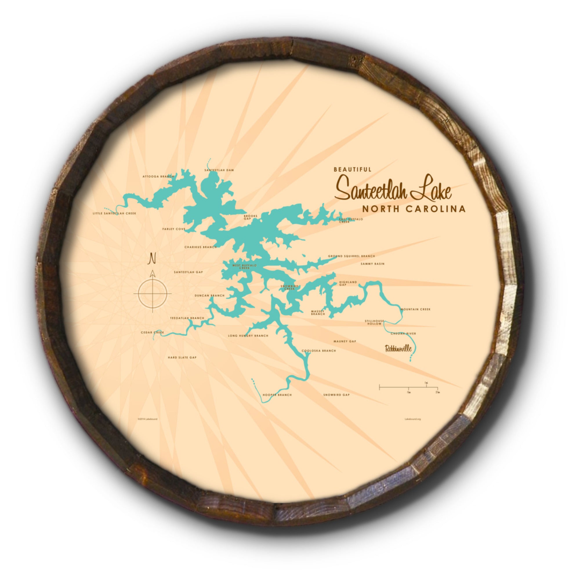 Santeetlah Lake North Carolina, Barrel End Map Art