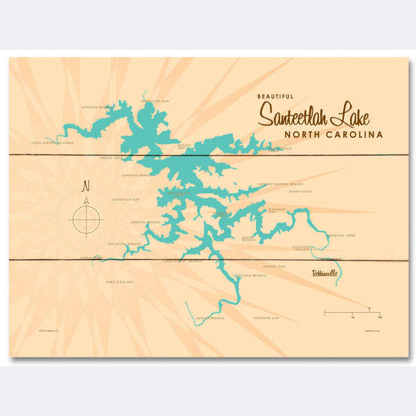Santeetlah Lake North Carolina, Wood Sign Map Art