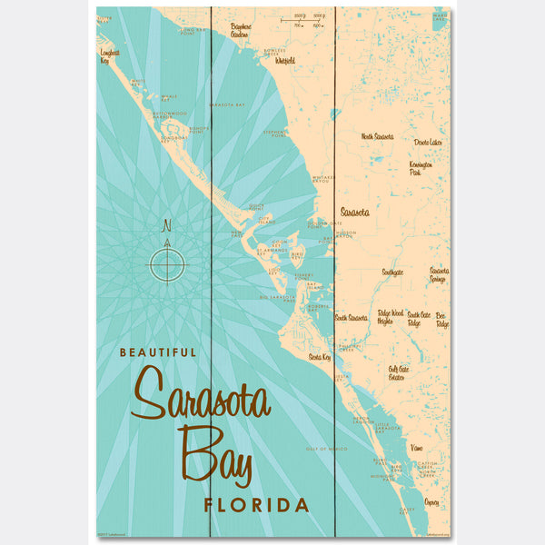 Sarasota Bay Florida, Wood Sign Map Art