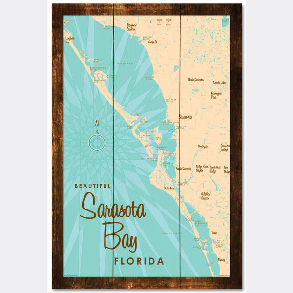 Sarasota Bay Florida, Rustic Wood Sign Map Art
