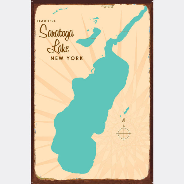 Saratoga Lake New York, Rustic Metal Sign Map Art