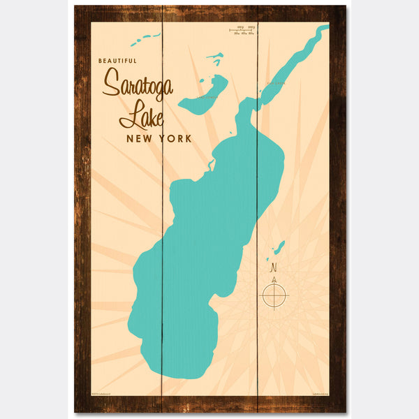 Saratoga Lake New York, Rustic Wood Sign Map Art