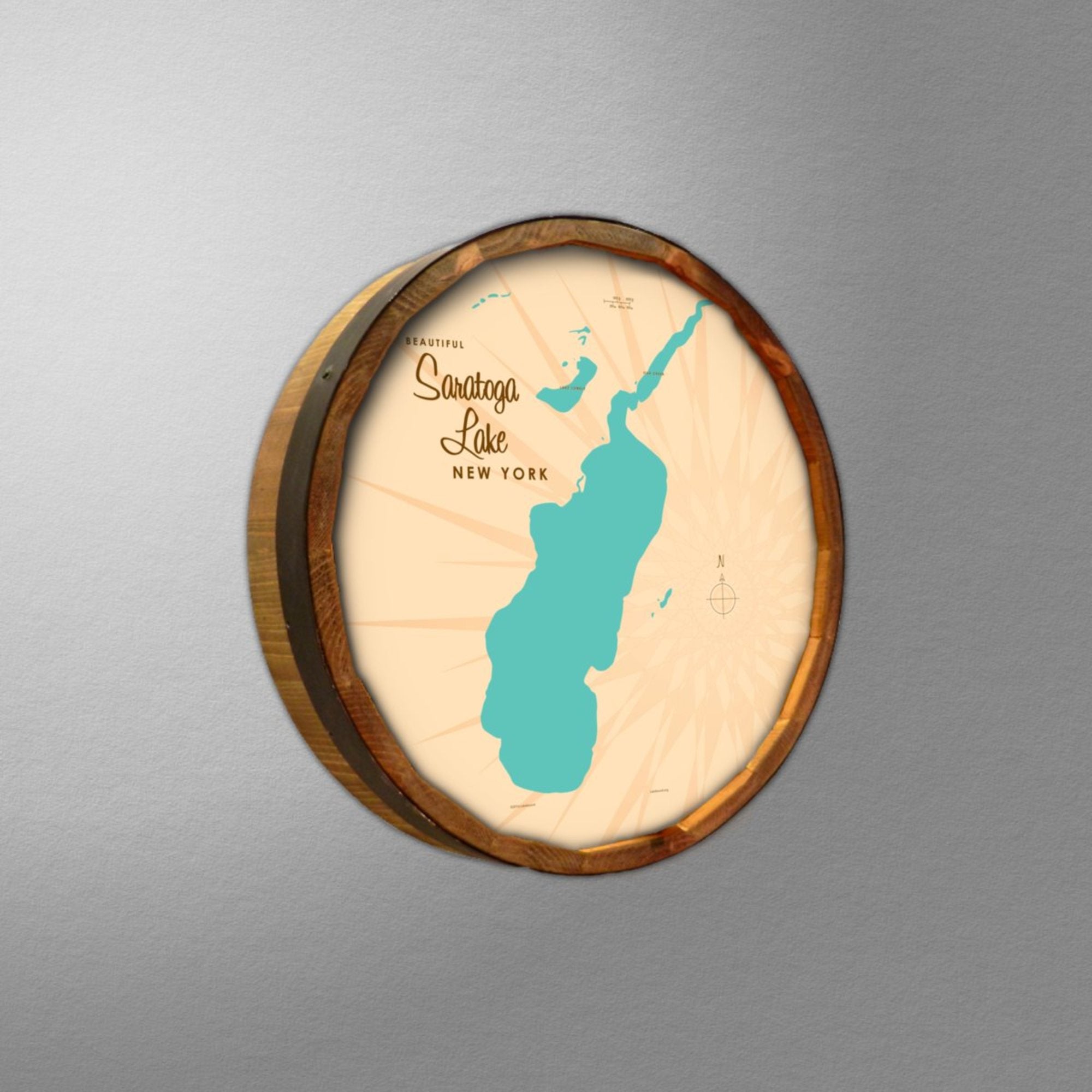Saratoga Lake New York, Barrel End Map Art