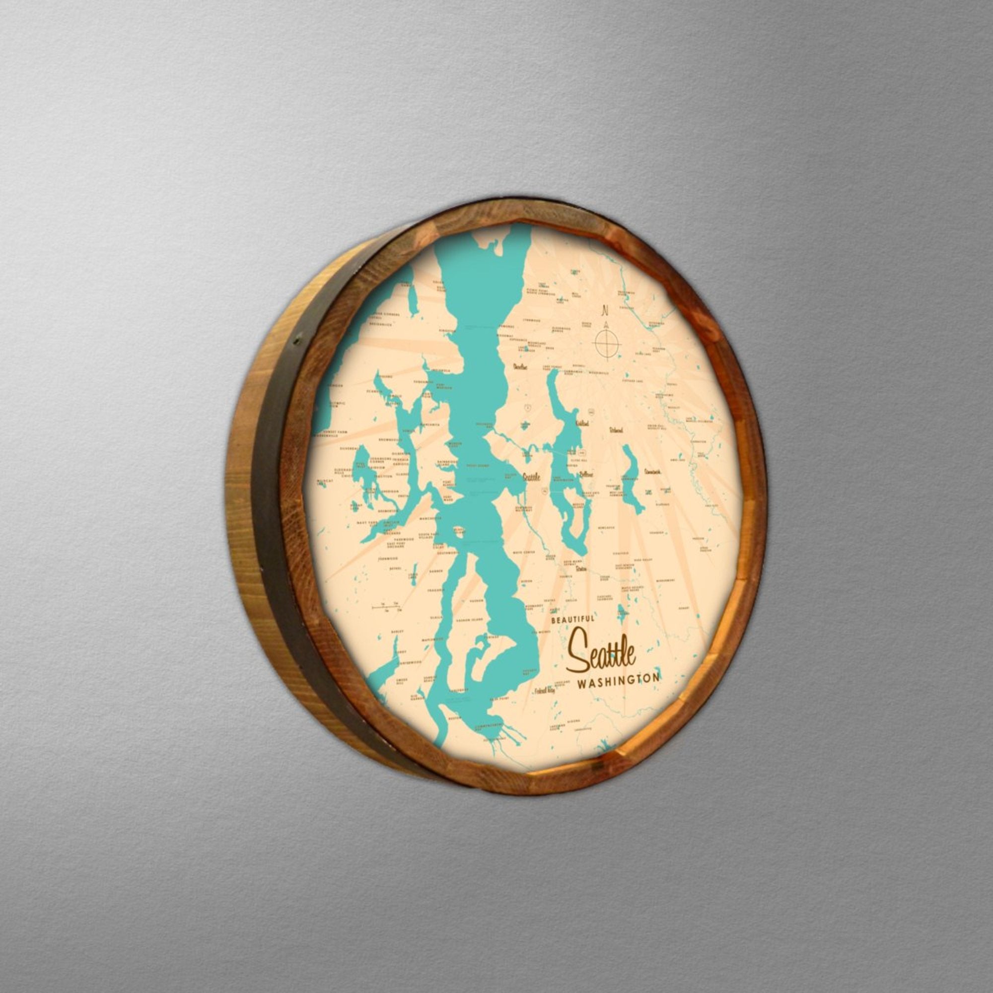 Seattle Washington, Barrel End Map Art