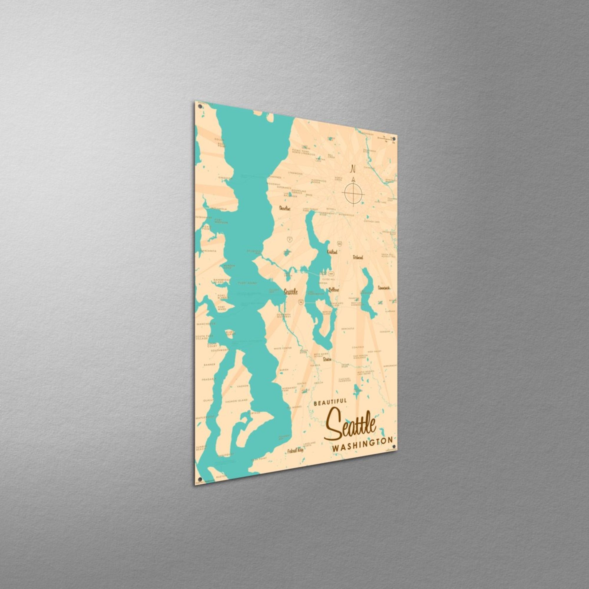 Seattle Washington, Metal Sign Map Art