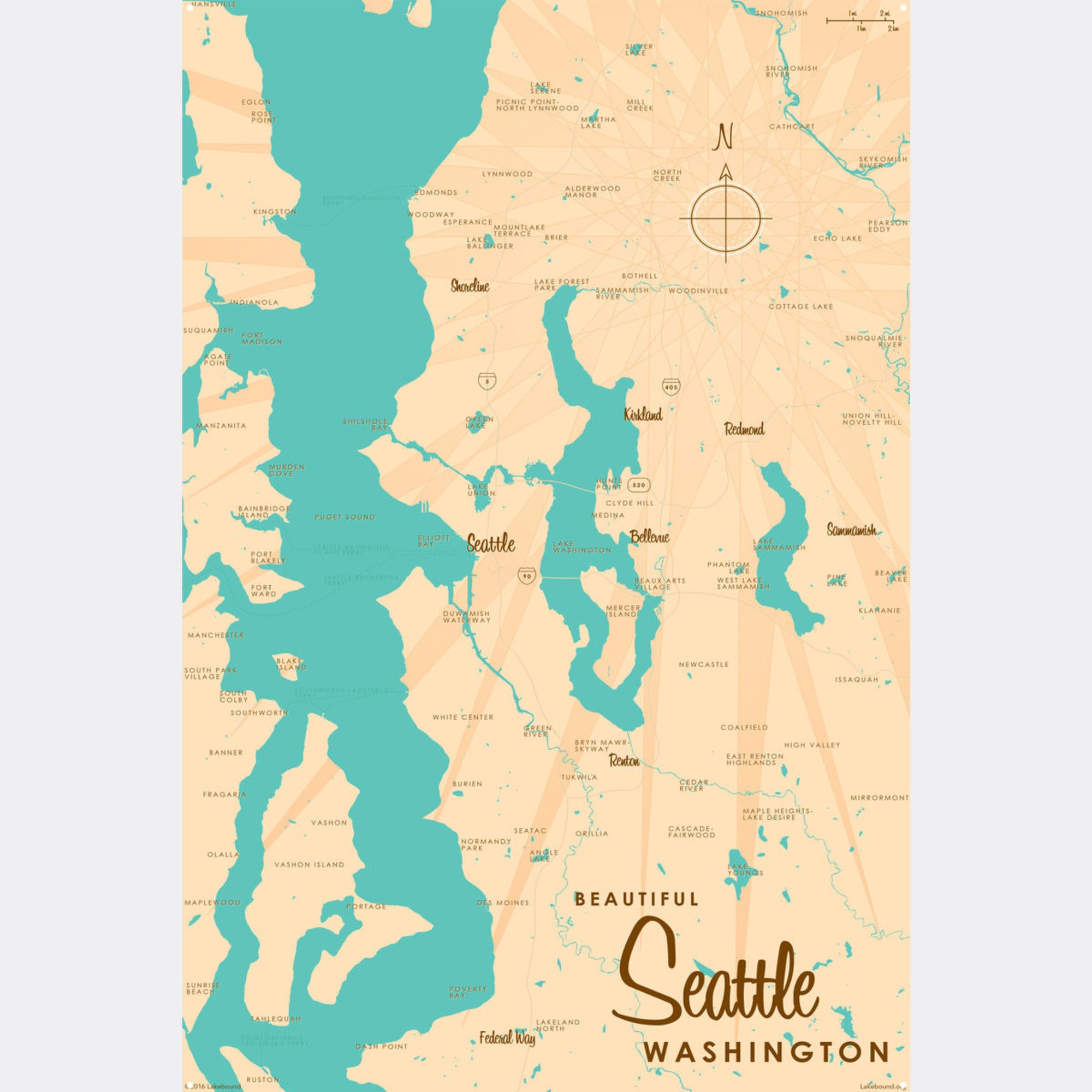 Seattle Washington, Metal Sign Map Art