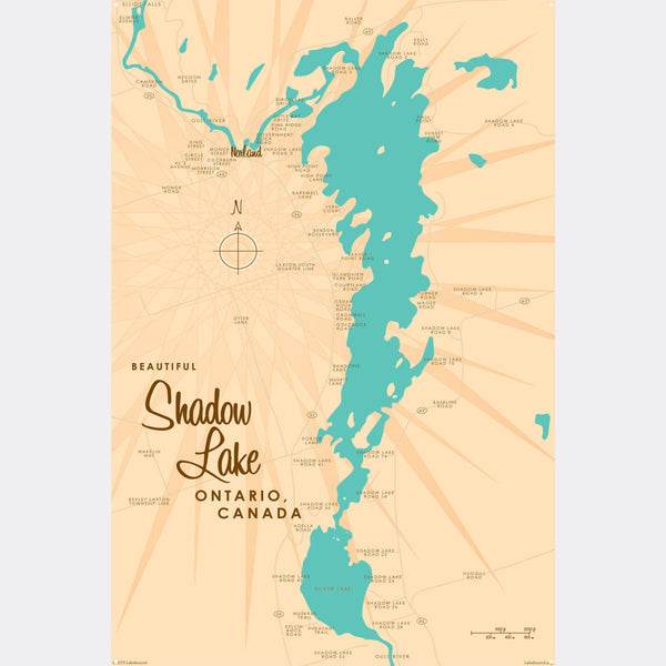 Shadow Lake Ontario Canada, Metal Sign Map Art