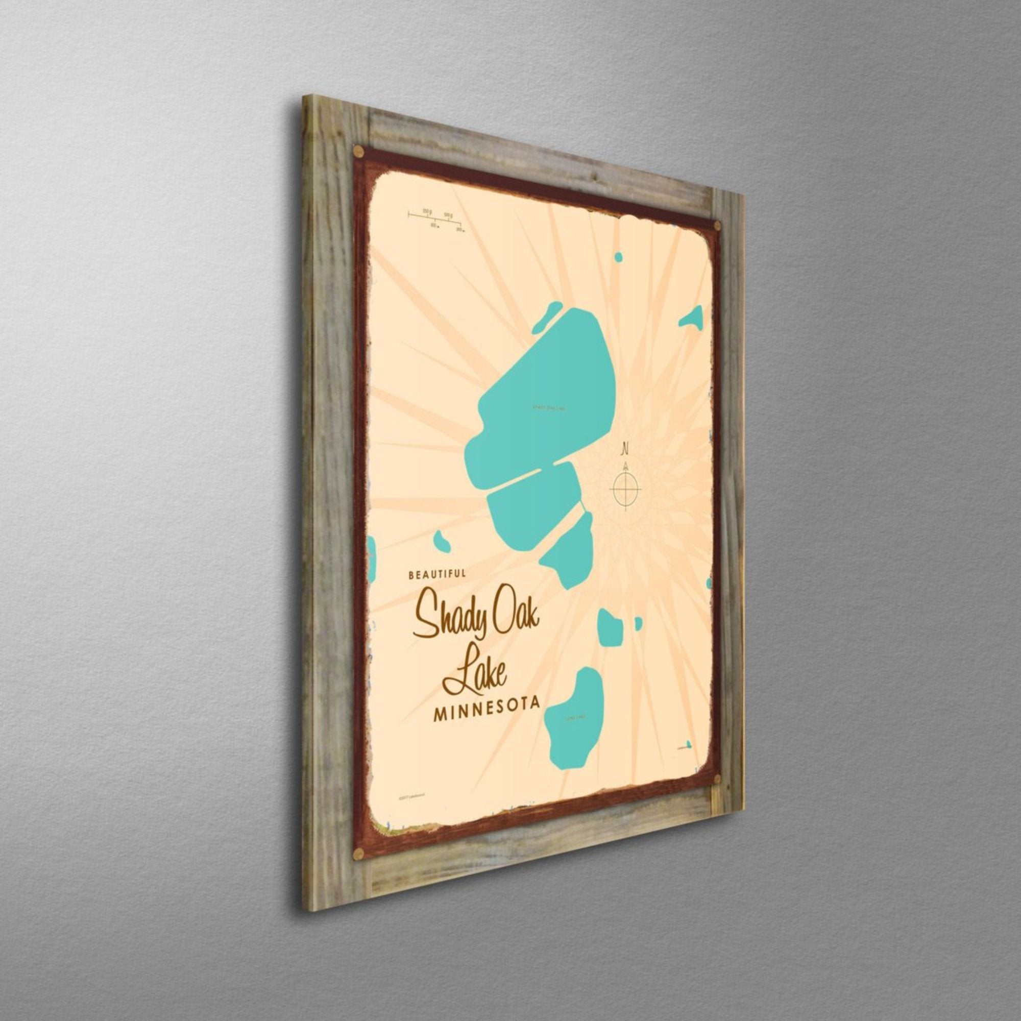 Shady Oak Lake Minnesota, Wood-Mounted Rustic Metal Sign Map Art