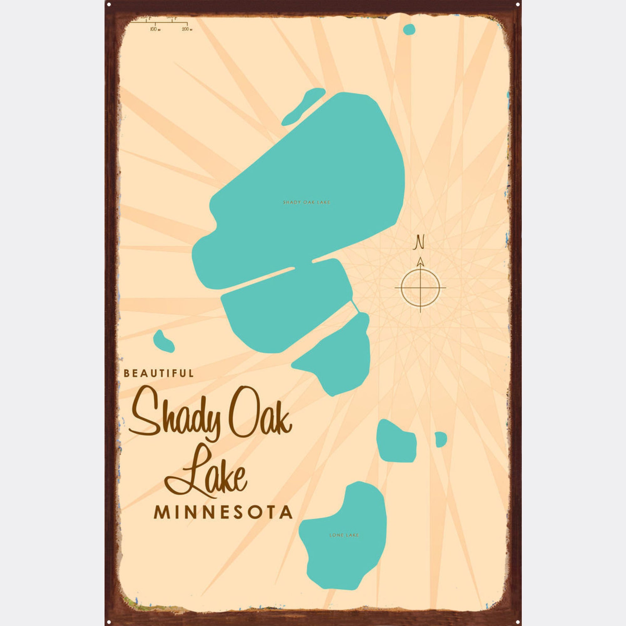 Shady Oak Lake Minnesota, Rustic Metal Sign Map Art