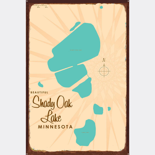 Shady Oak Lake Minnesota, Rustic Metal Sign Map Art