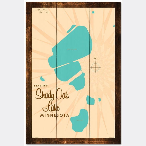 Shady Oak Lake Minnesota, Rustic Wood Sign Map Art