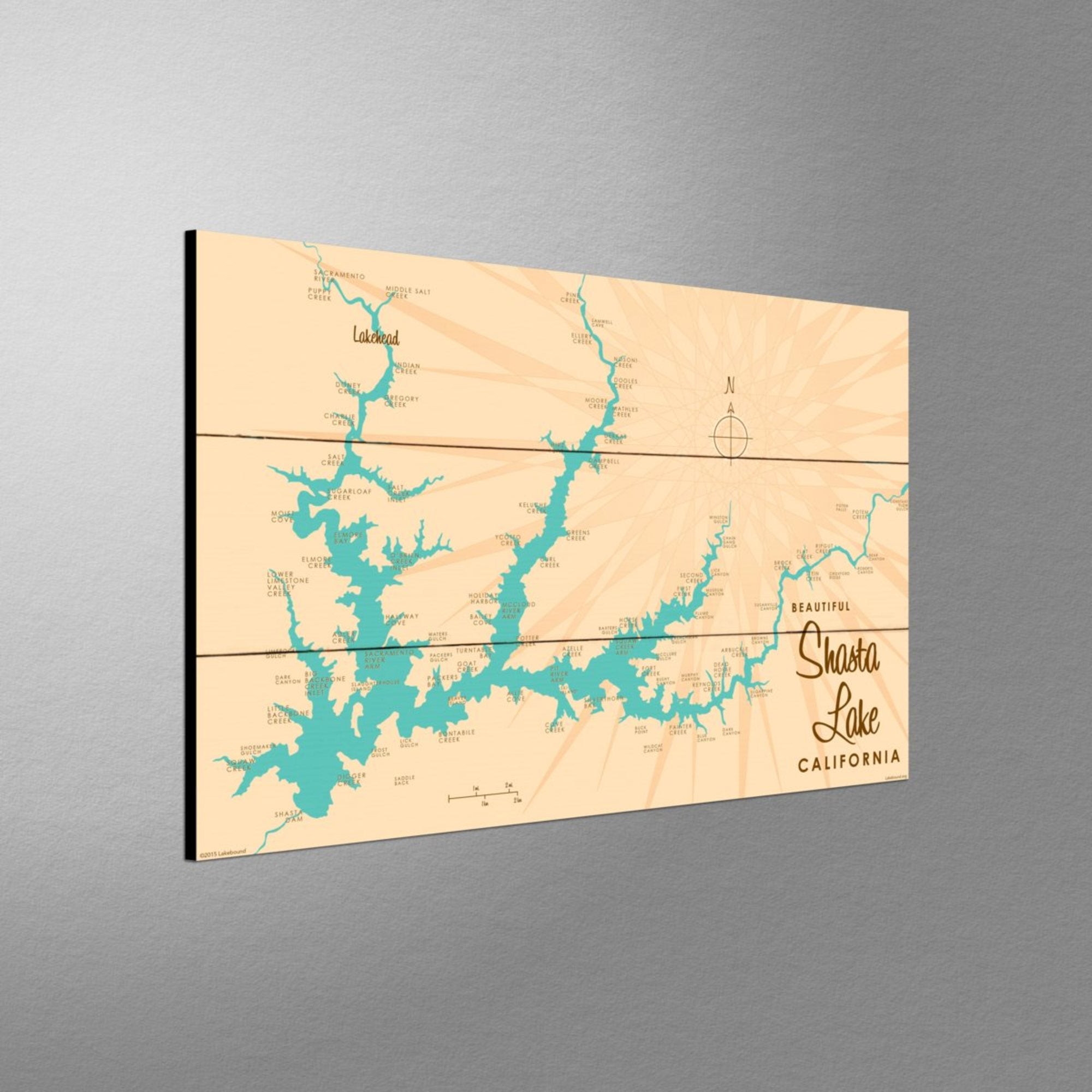 Shasta Lake California, Wood Sign Map Art