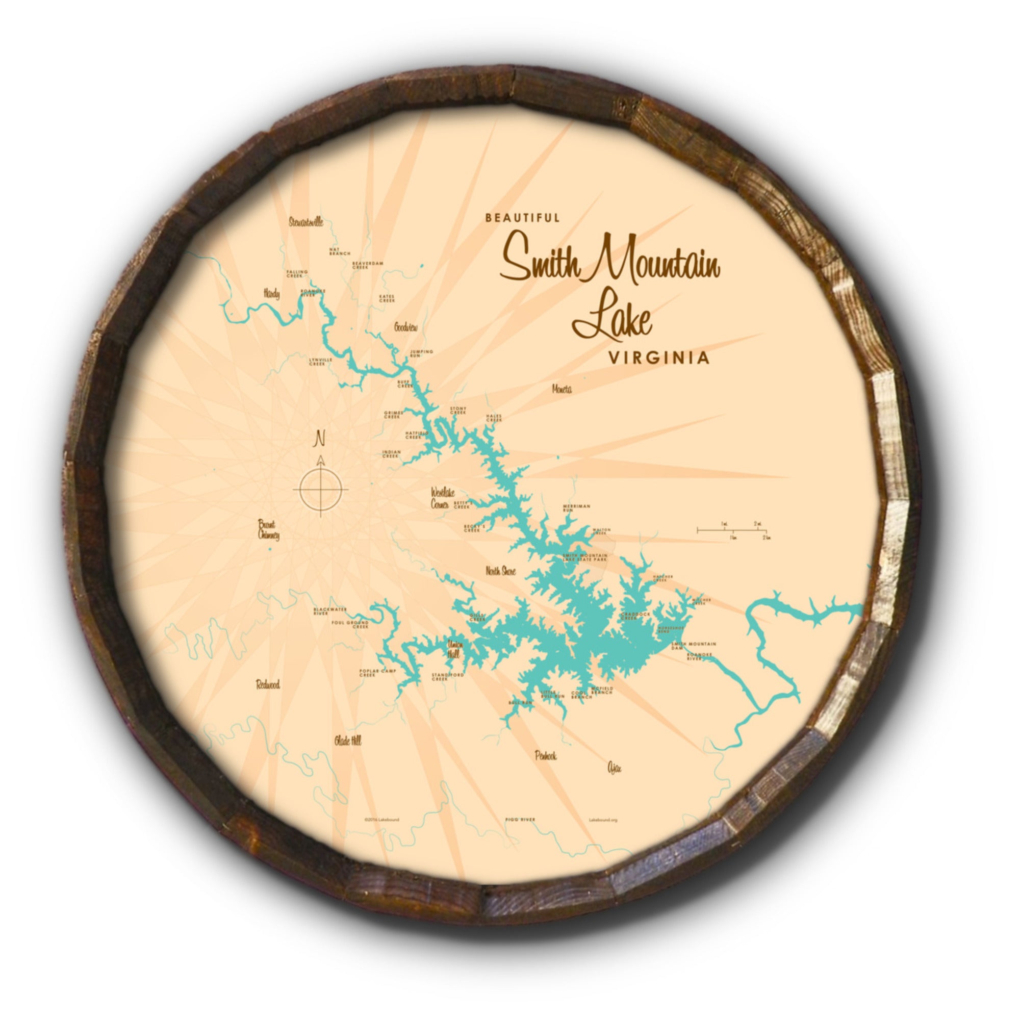 Smith Mountain Lake Virginia, Barrel End Map Art