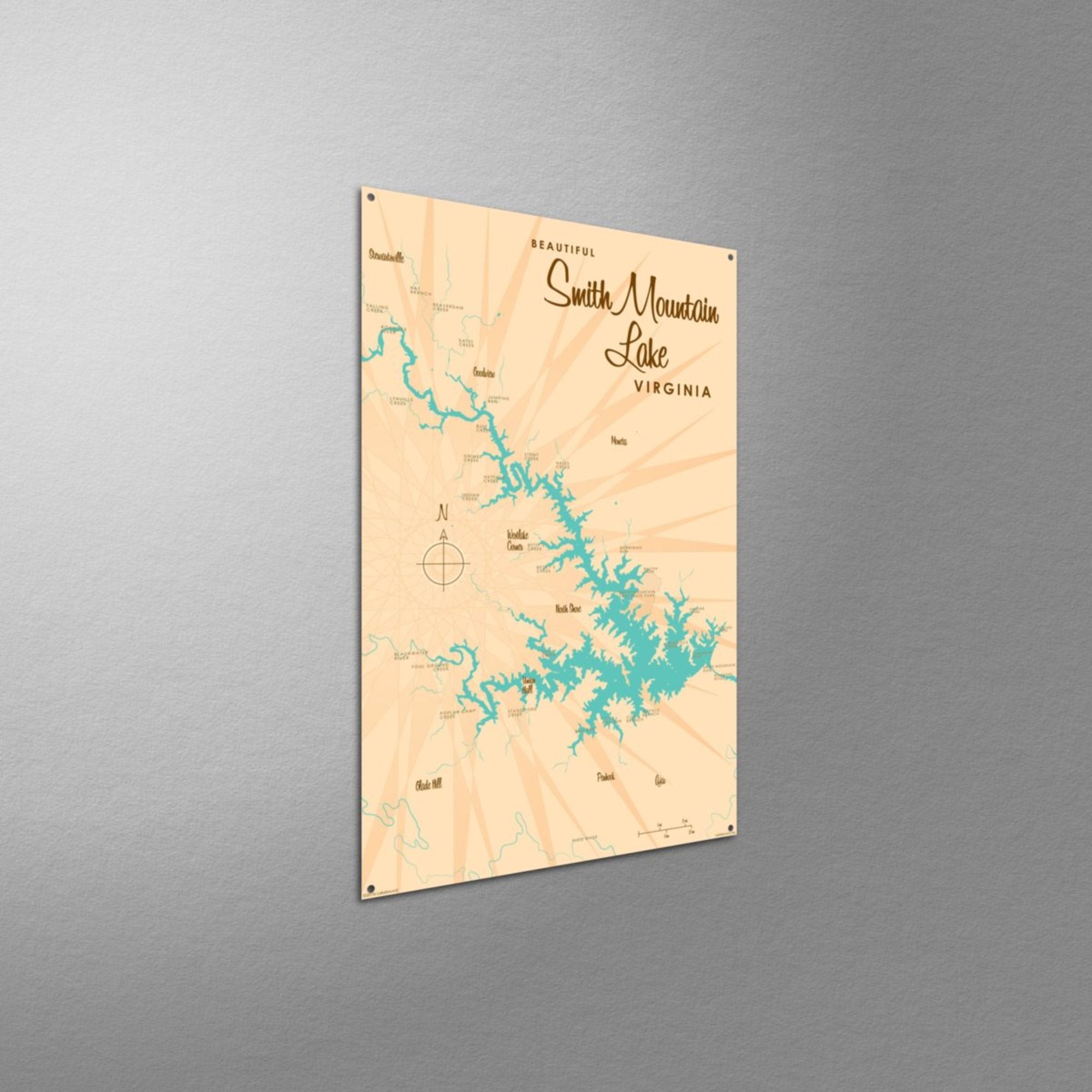 Smith Mountain Lake Virginia, Metal Sign Map Art
