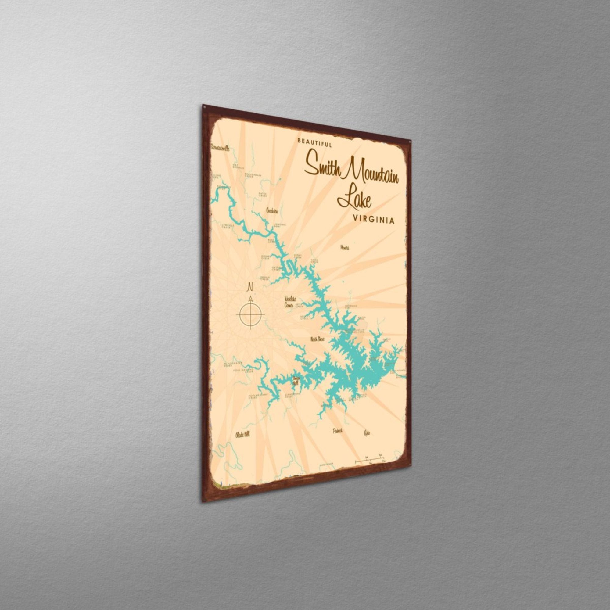 Smith Mountain Lake Virginia, Rustic Metal Sign Map Art