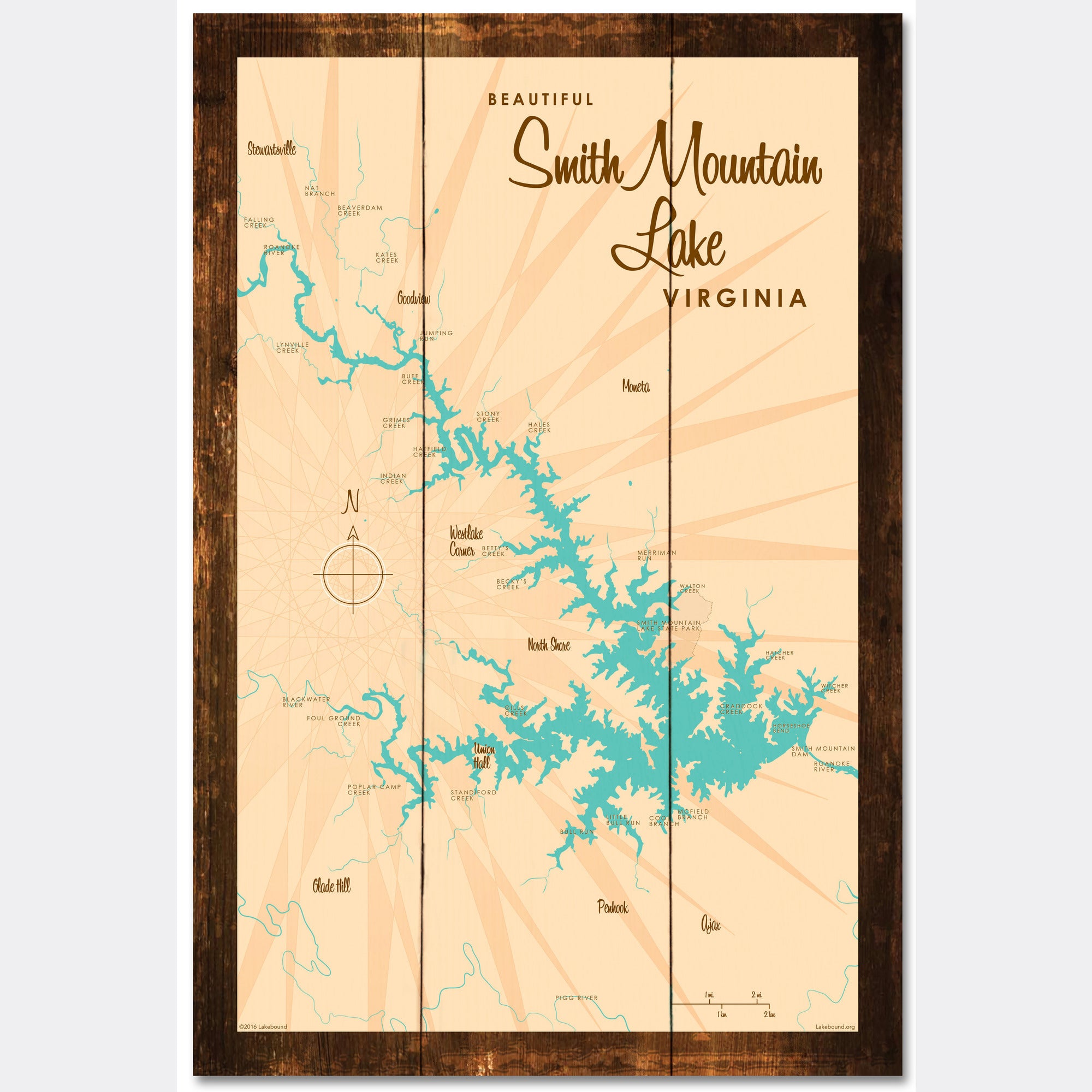 Smith Mountain Lake Virginia, Rustic Wood Sign Map Art