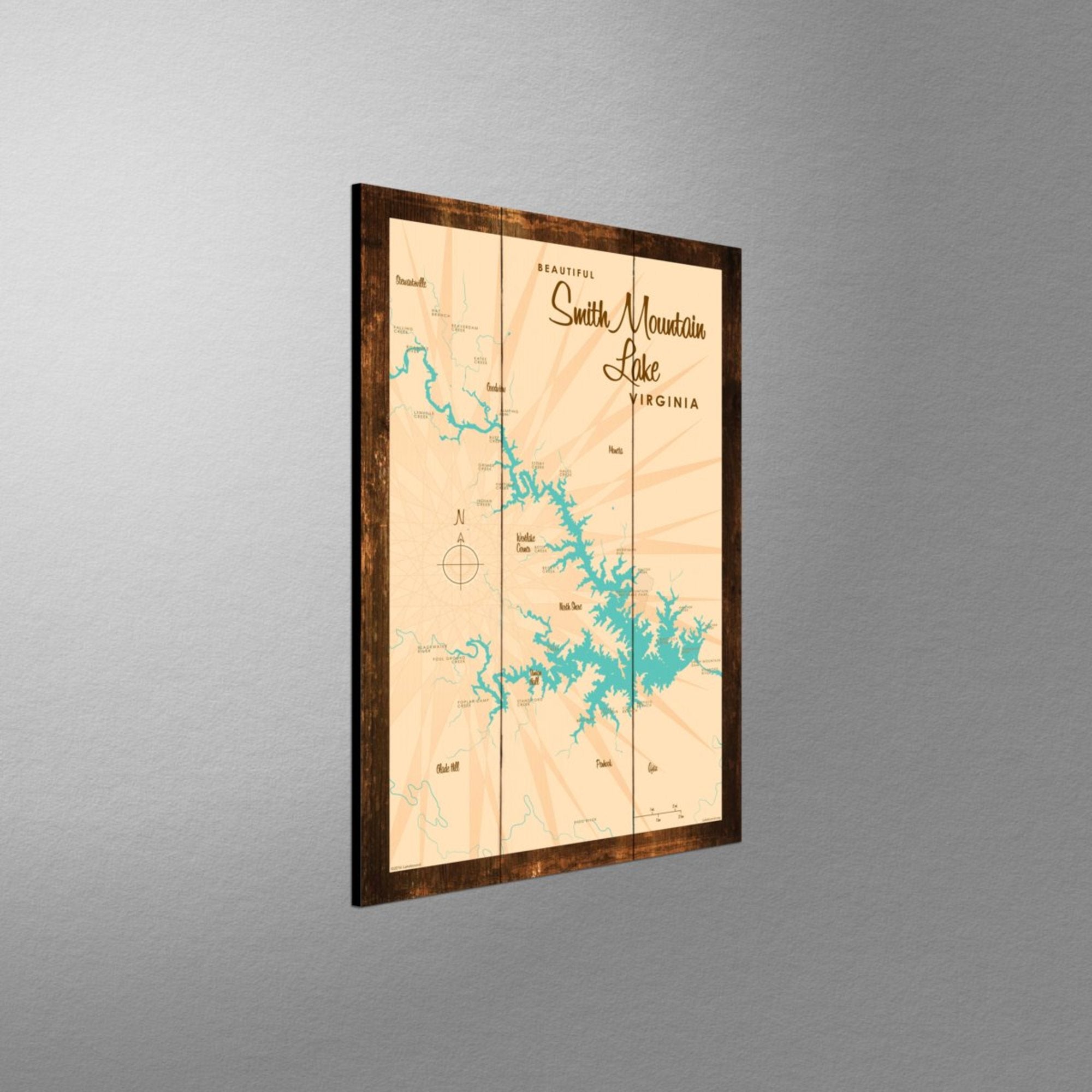 Smith Mountain Lake Virginia, Rustic Wood Sign Map Art