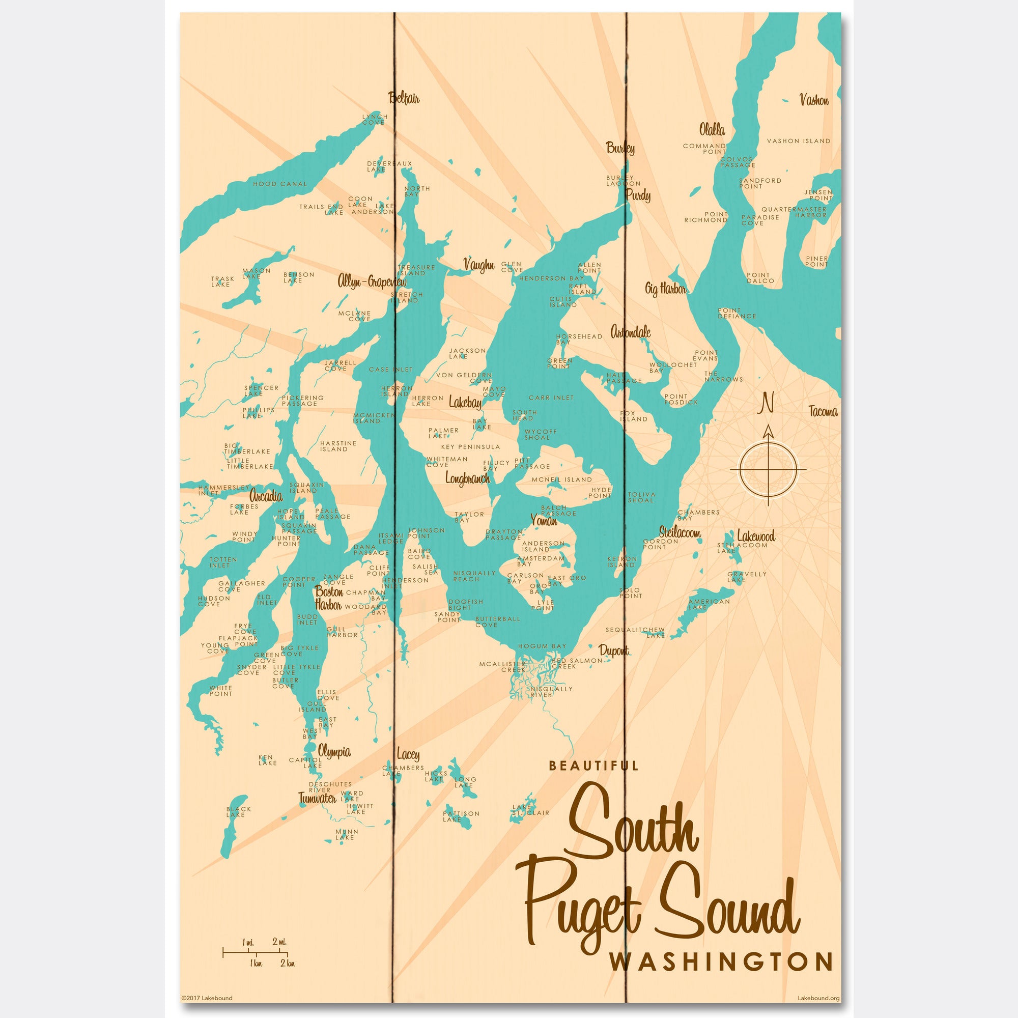 South Puget Sound Washington, Wood Sign Map Art