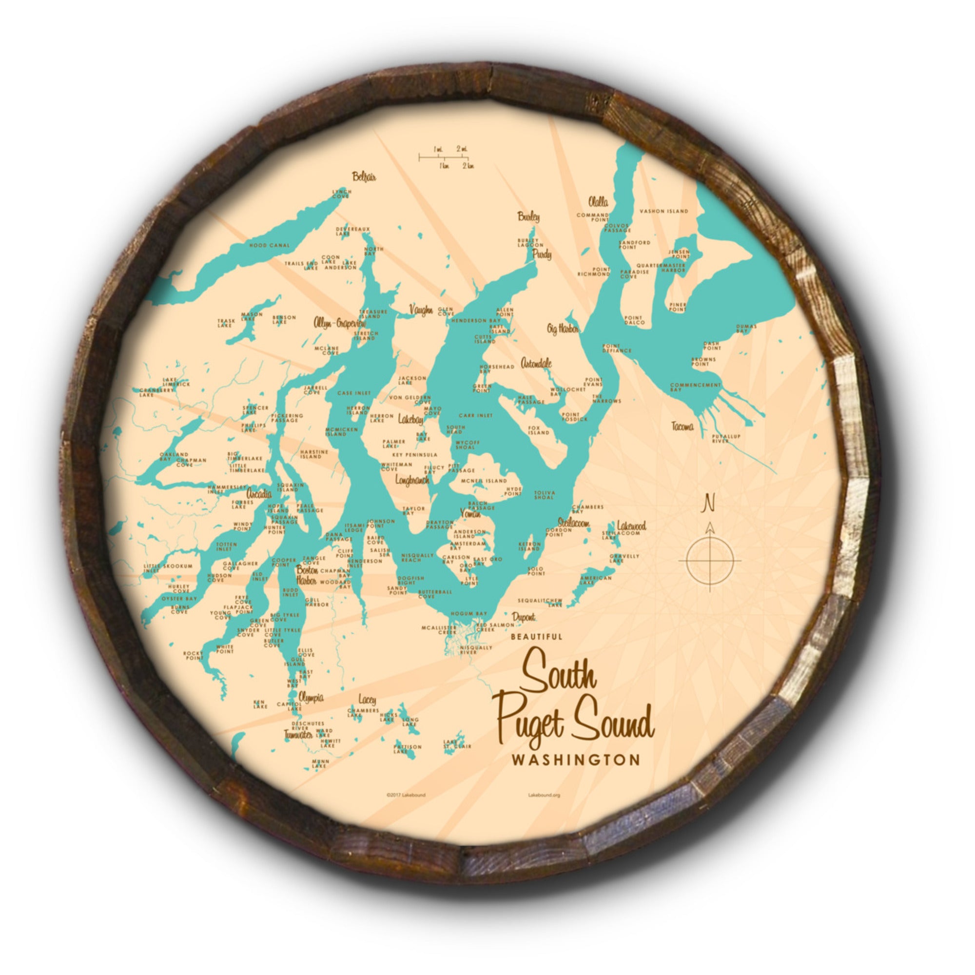 South Puget Sound Washington, Barrel End Map Art