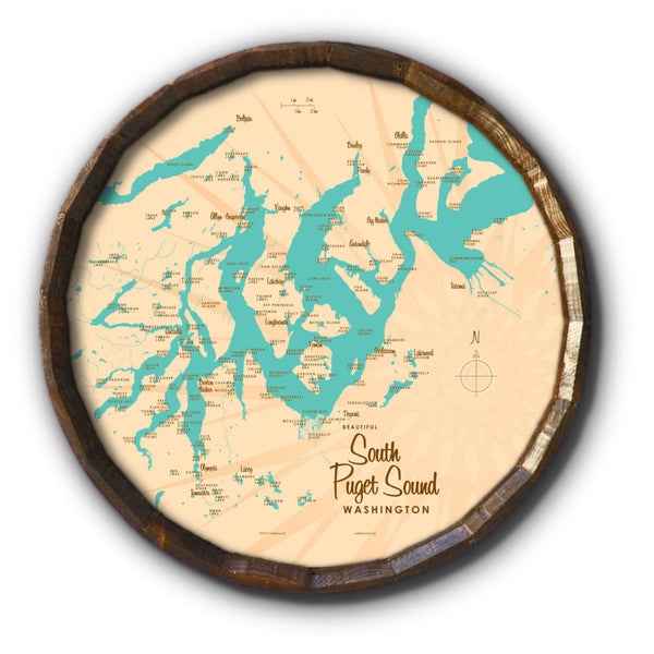 South Puget Sound Washington, Barrel End Map Art