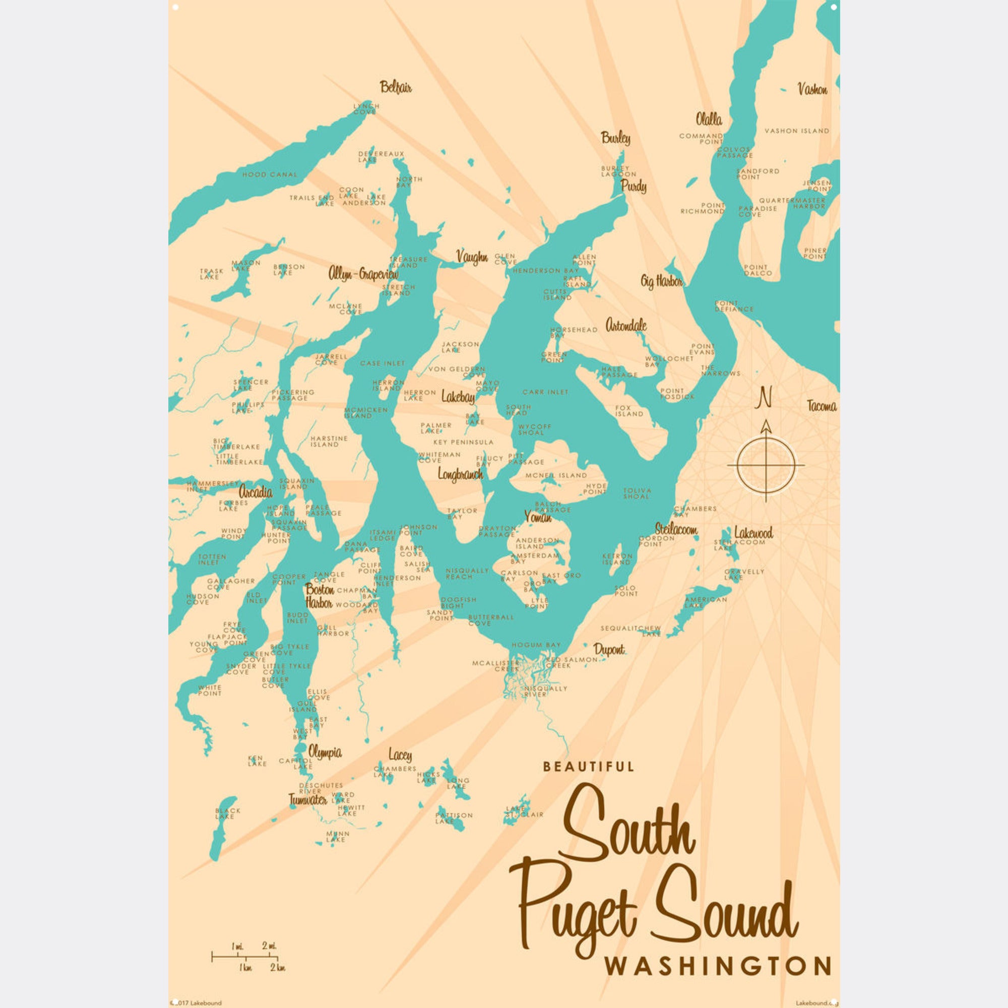 South Puget Sound Washington, Metal Sign Map Art