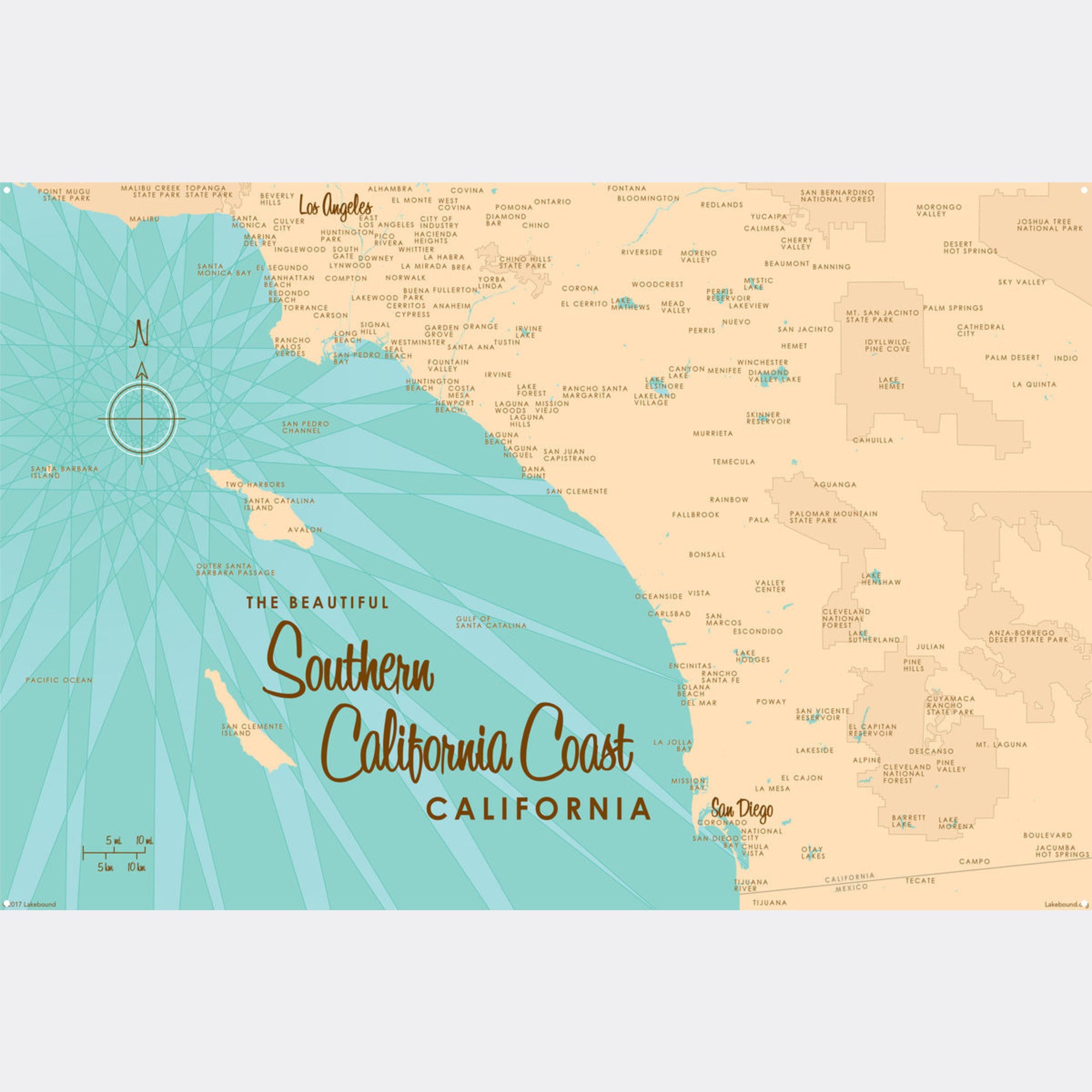 Southern California Coast, Metal Sign Map Art