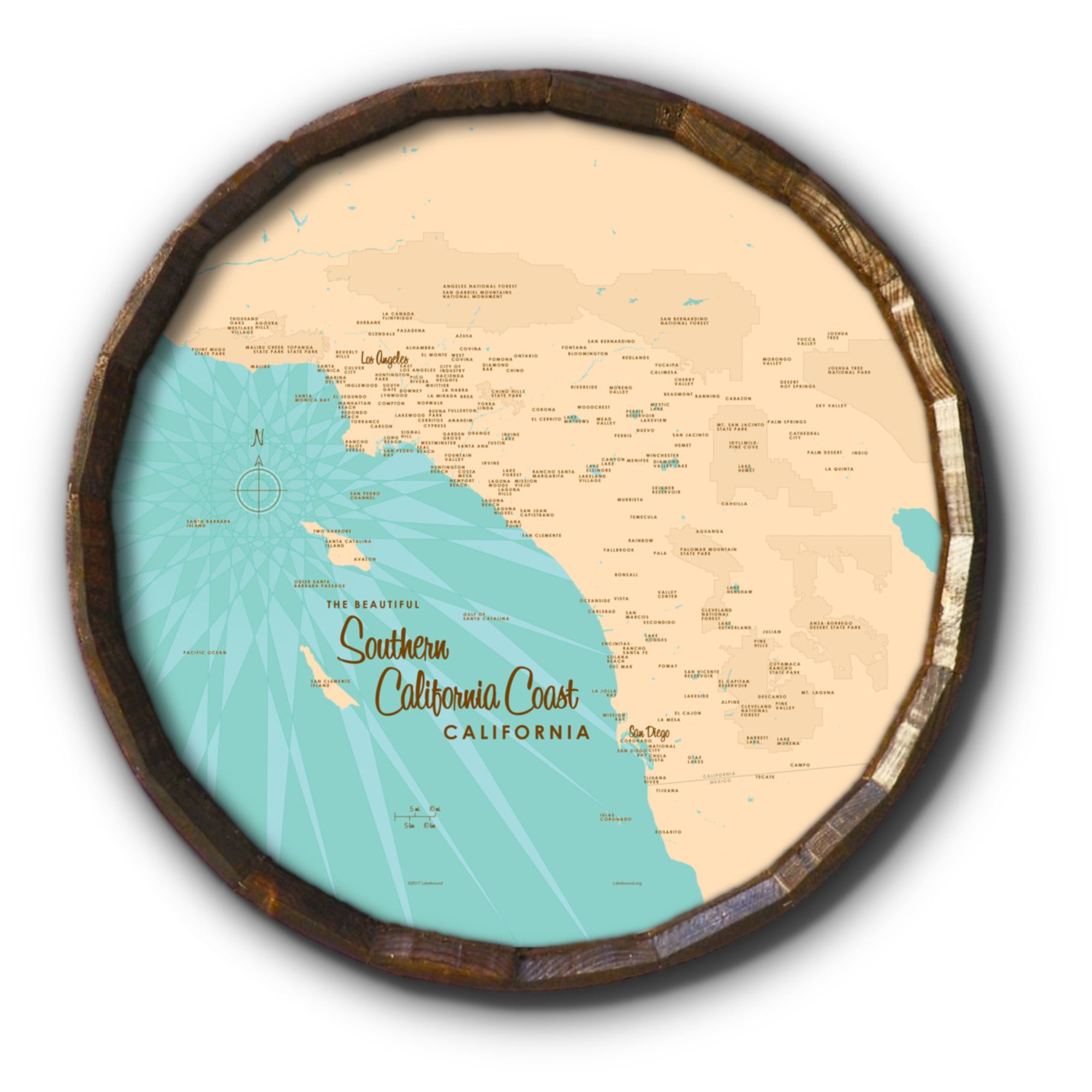 Southern CA Coast, Barrel End Map Art