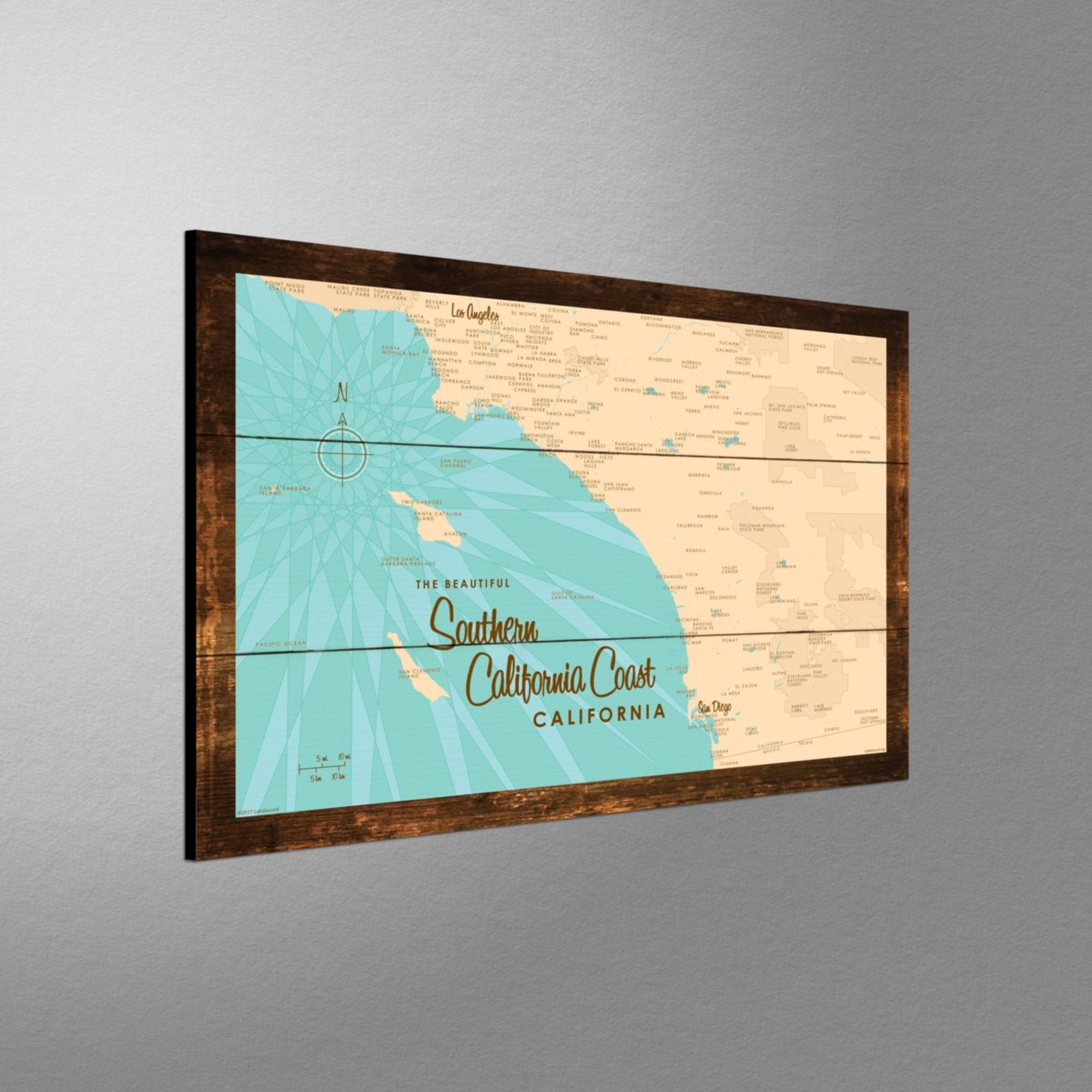 Southern CA Coast, Rustic Wood Sign Map Art