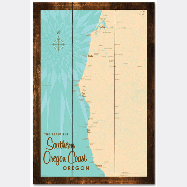 Southern Oregon Coast Oregon, Rustic Wood Sign Map Art