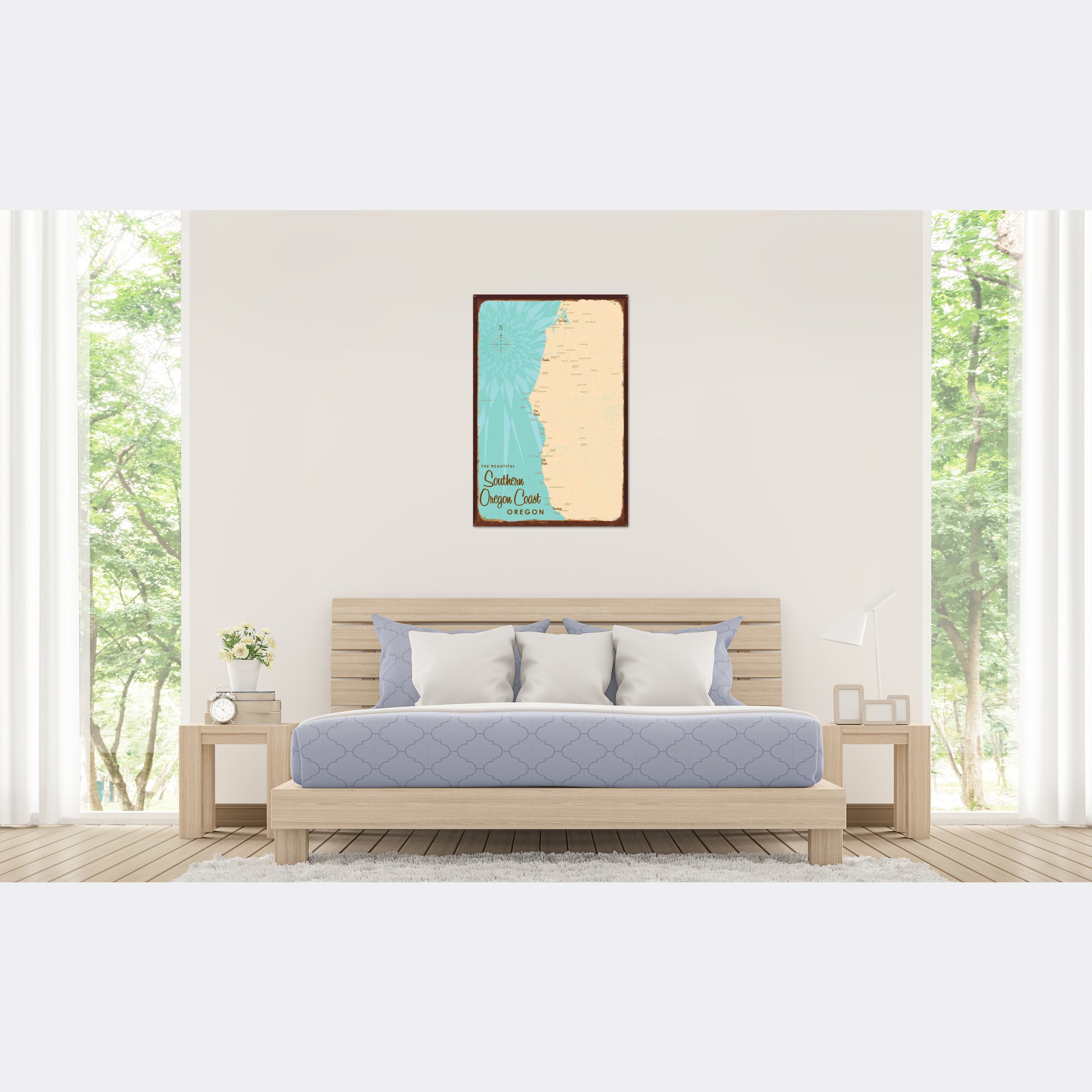 Southern Oregon Coast, Rustic Metal Sign Map Art