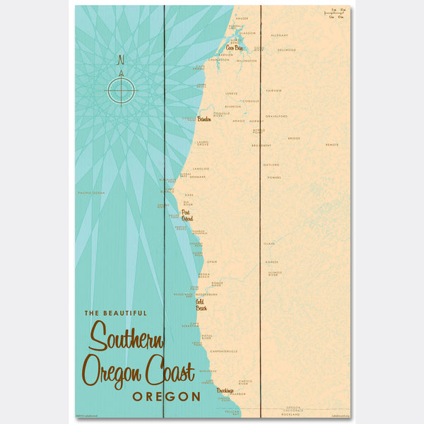 Southern Oregon Coast Oregon, Wood Sign Map Art