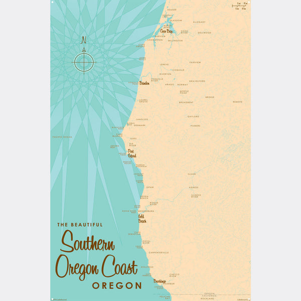Southern Oregon Coast, Metal Sign Map Art