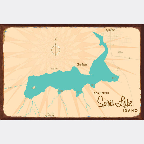 Spirit Lake Idaho, Rustic Metal Sign Map Art