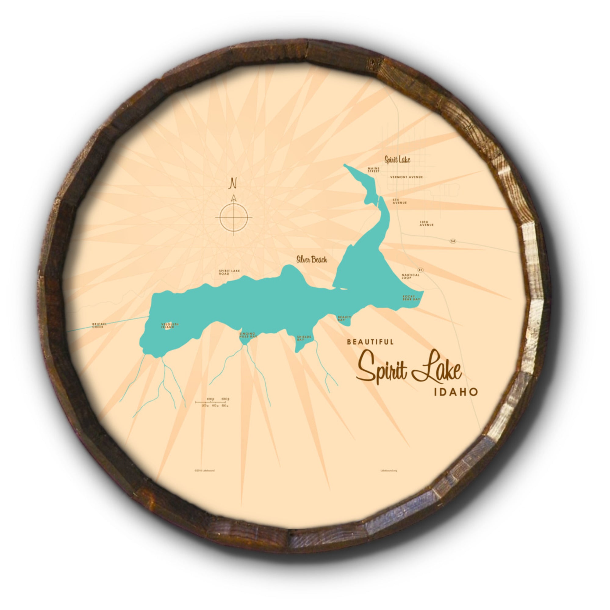 Spirit Lake Idaho, Barrel End Map Art