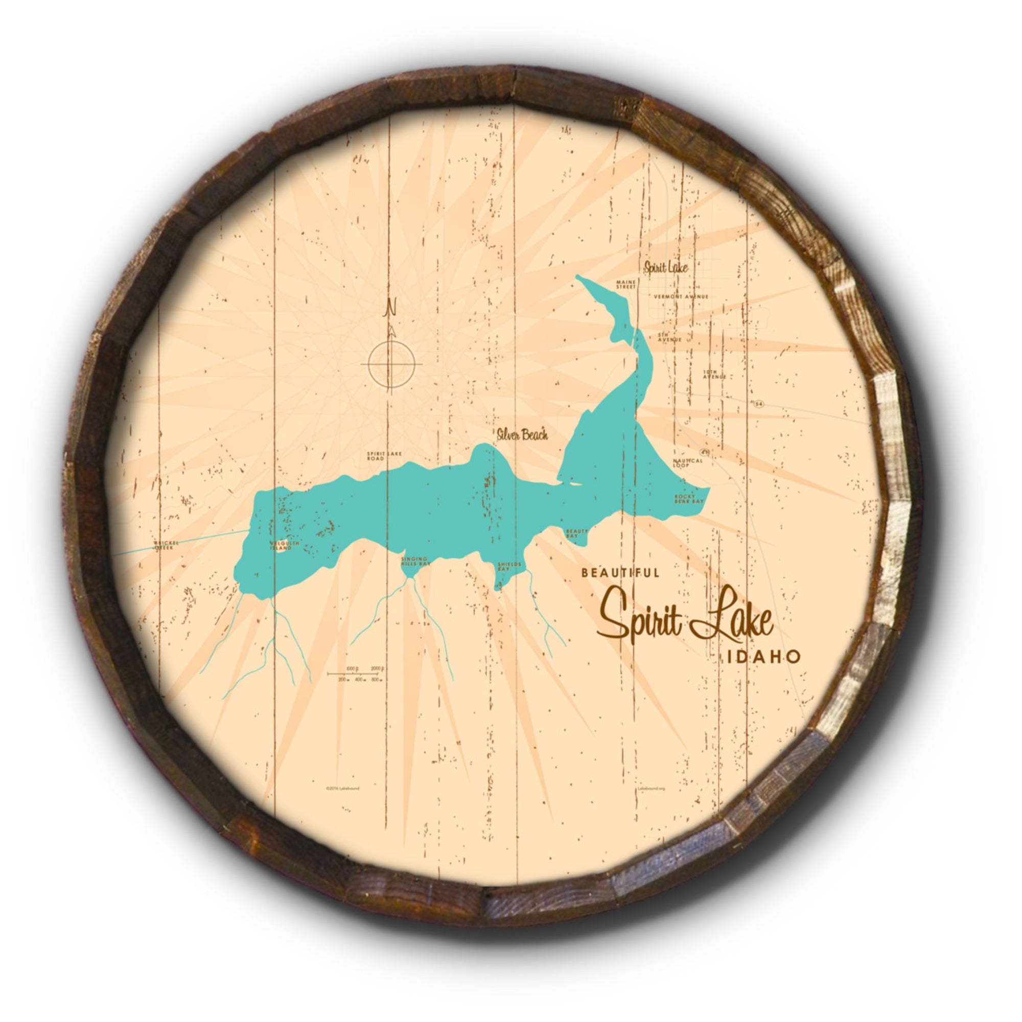 Spirit Lake Idaho, Rustic Barrel End Map Art