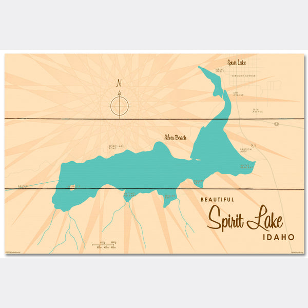 Spirit Lake Idaho, Wood Sign Map Art