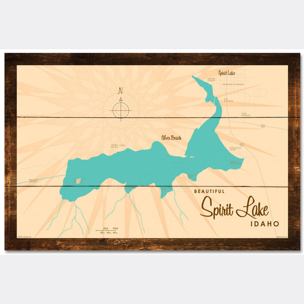 Spirit Lake Idaho, Rustic Wood Sign Map Art