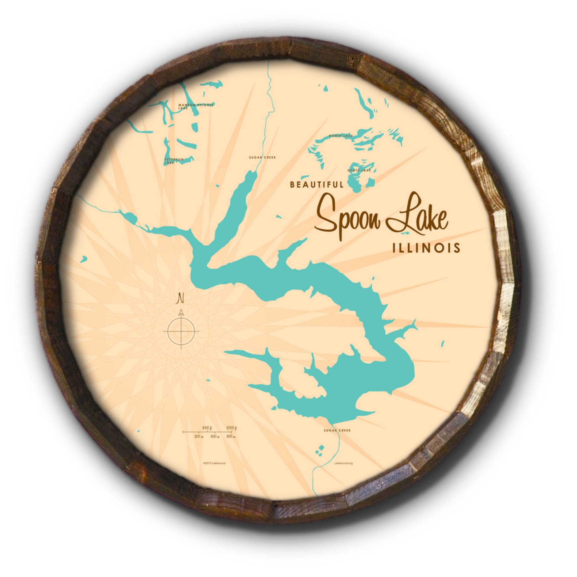 Spoon Lake Illinois, Barrel End Map Art