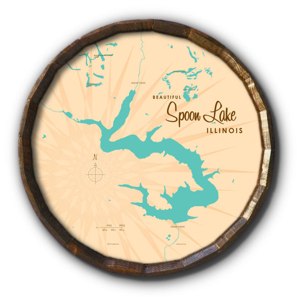 Spoon Lake Illinois, Barrel End Map Art