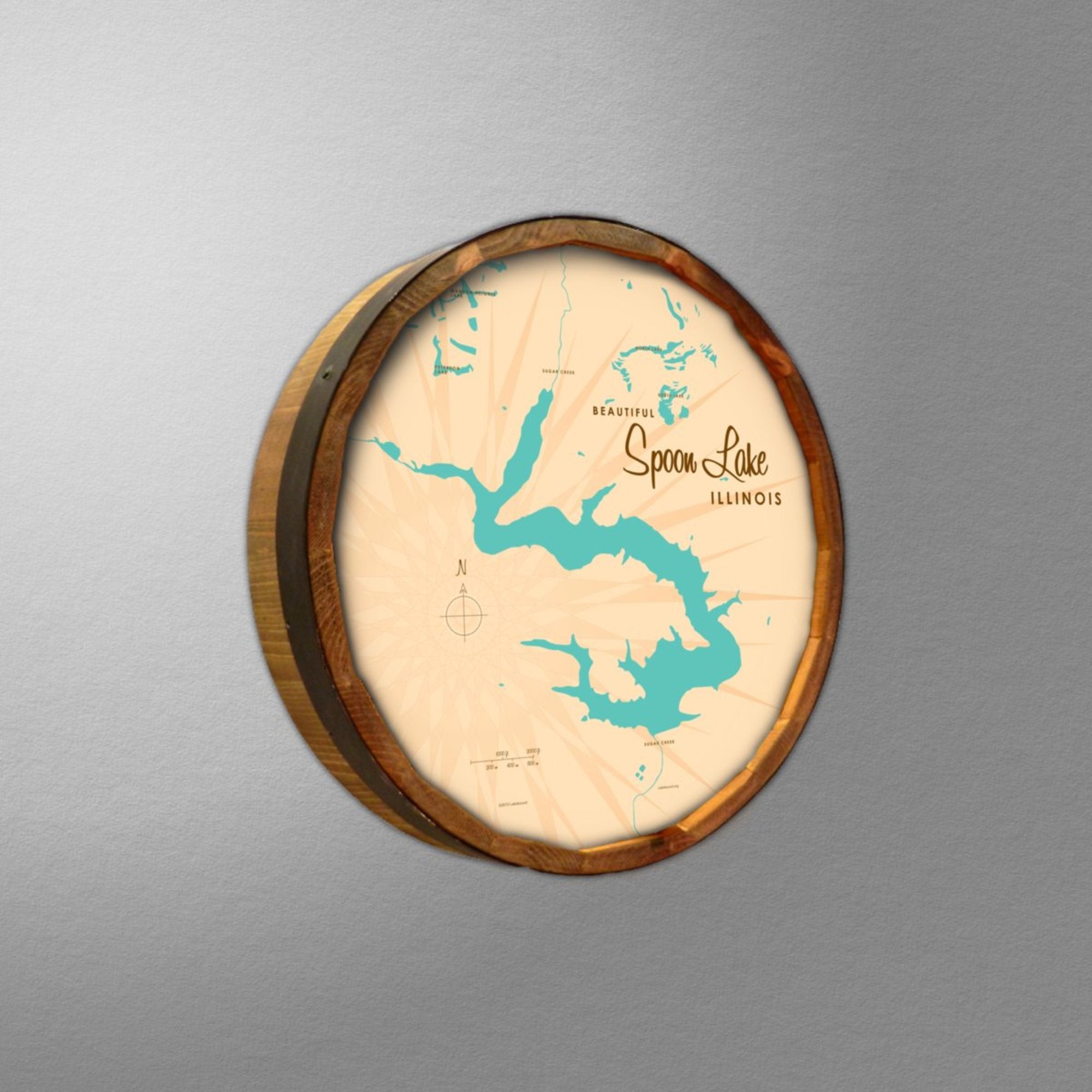 Spoon Lake Illinois, Barrel End Map Art